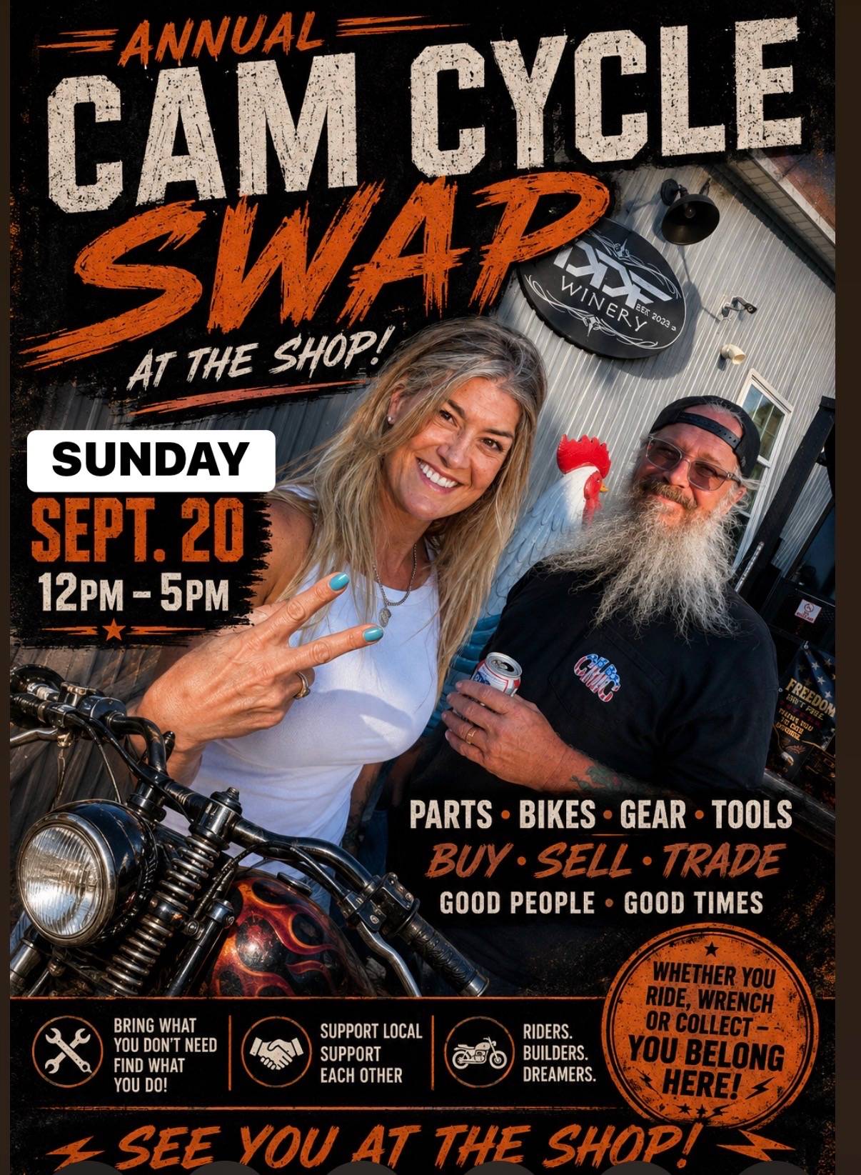 Cam Cycle Swap at the Shop, Sunday Sept. 20, 12pm to 5pm